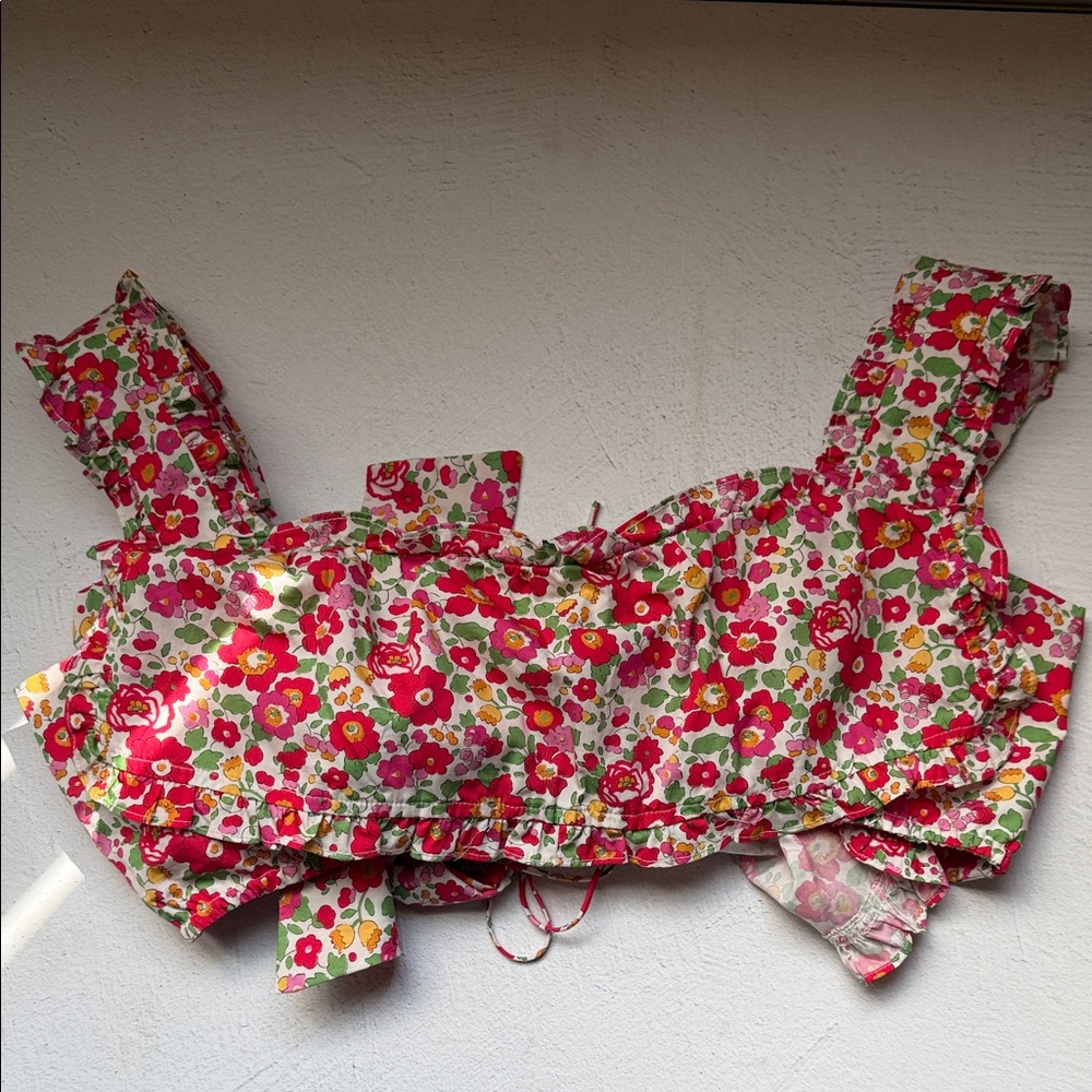 For Love & Lemons Pink Floral Ruffle Crop Top - Picture 5 of 6